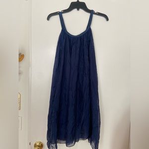 Italian navy blue cotton/silk A- line casual dress, size small